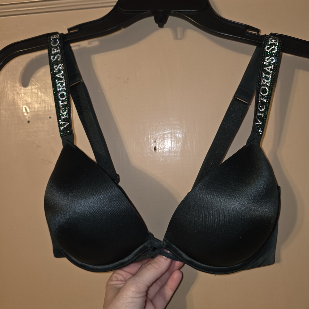 Victoria's Secret Dark Green Push-Up Bra with Logo Straps